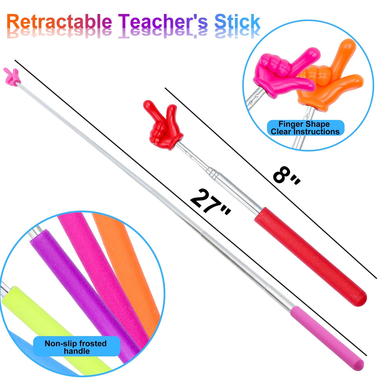 8Pcs Telescopic Teachers Pointer, Mini Pointer Retractable, Multi-colors