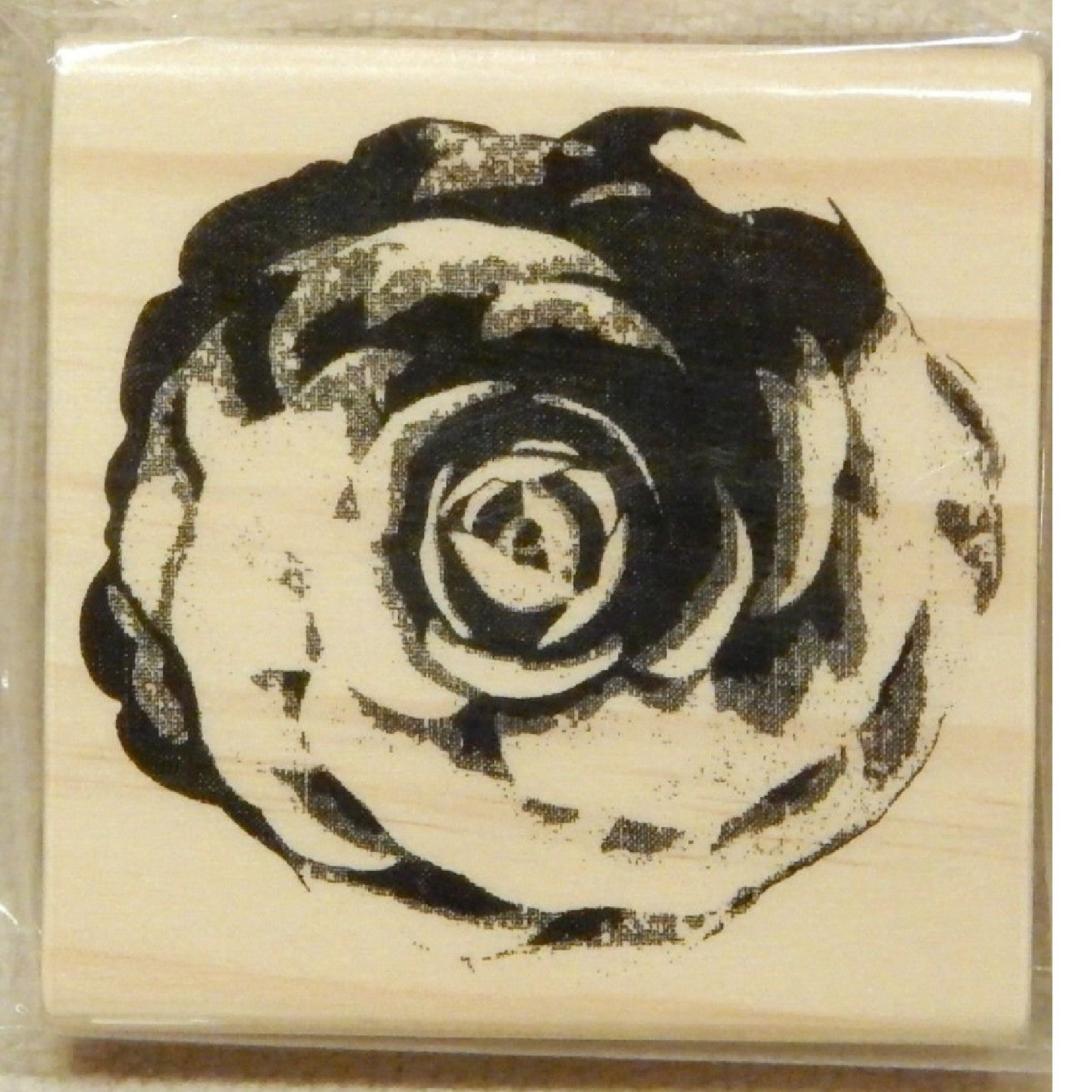 Open Rose Rubber Stamp NEW Wood Mount country Cabbage Blown Bloom Flower Floral