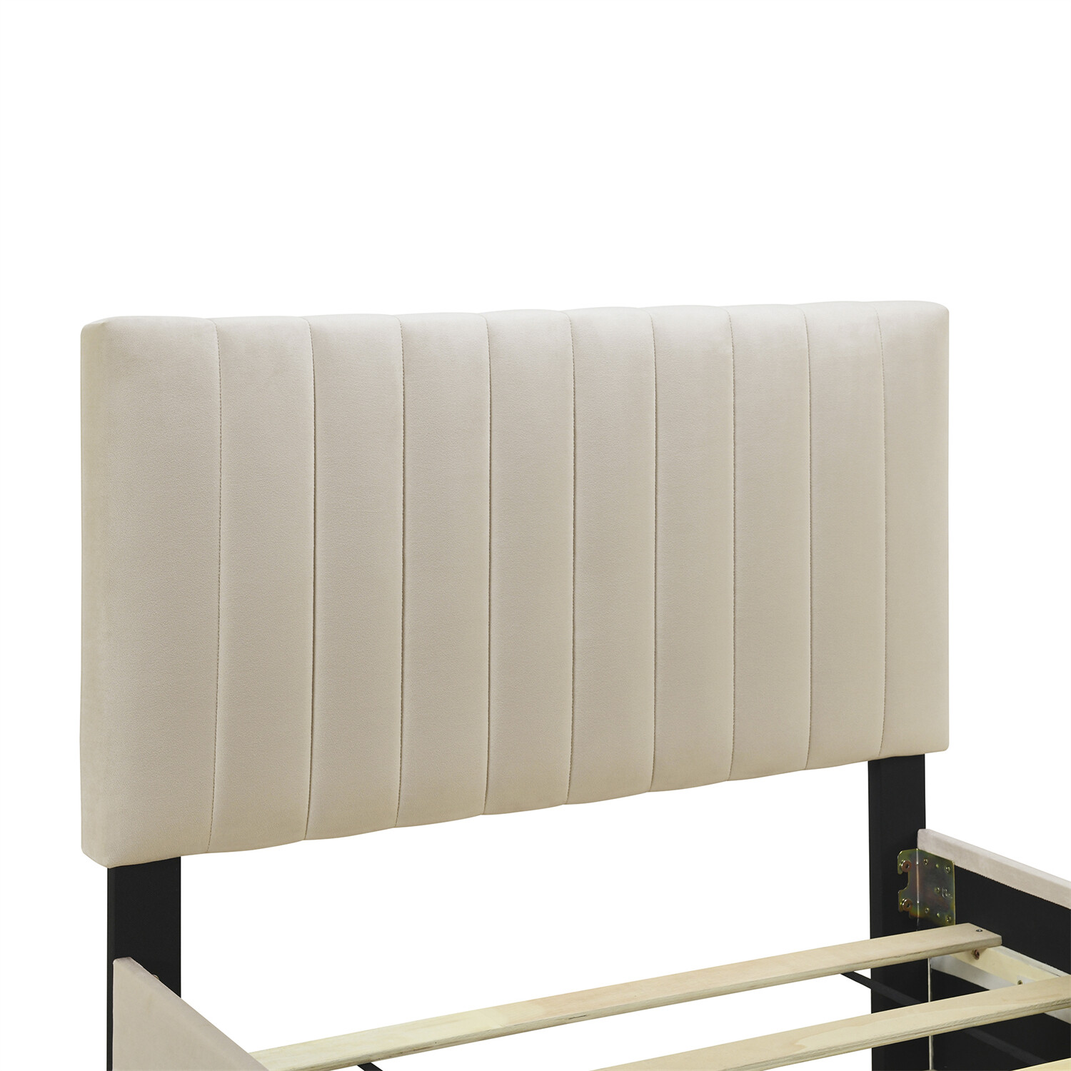 Twin Size Bed Frame Upholstered Platform Bed w/ Pull Out Trundle Beige/Pink US