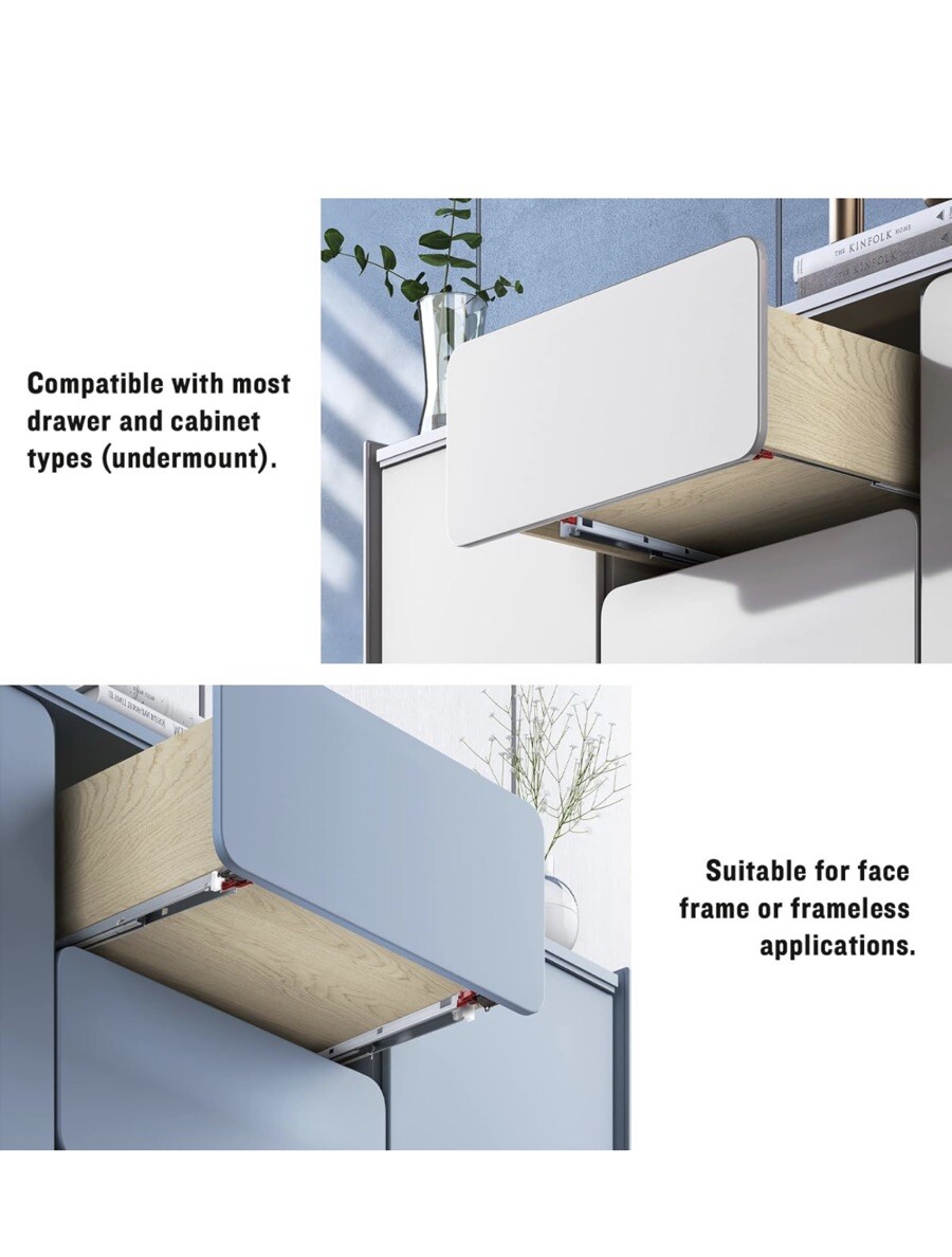 1Pair 21" Soft Close Drawer Rails Full Extension Locking Device Included
