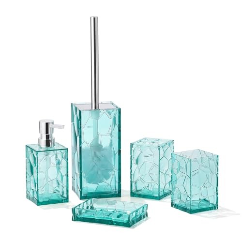 Clear Acrylic Bathroom Accessories Set - Rust-Free, 5 Piece Turquoise