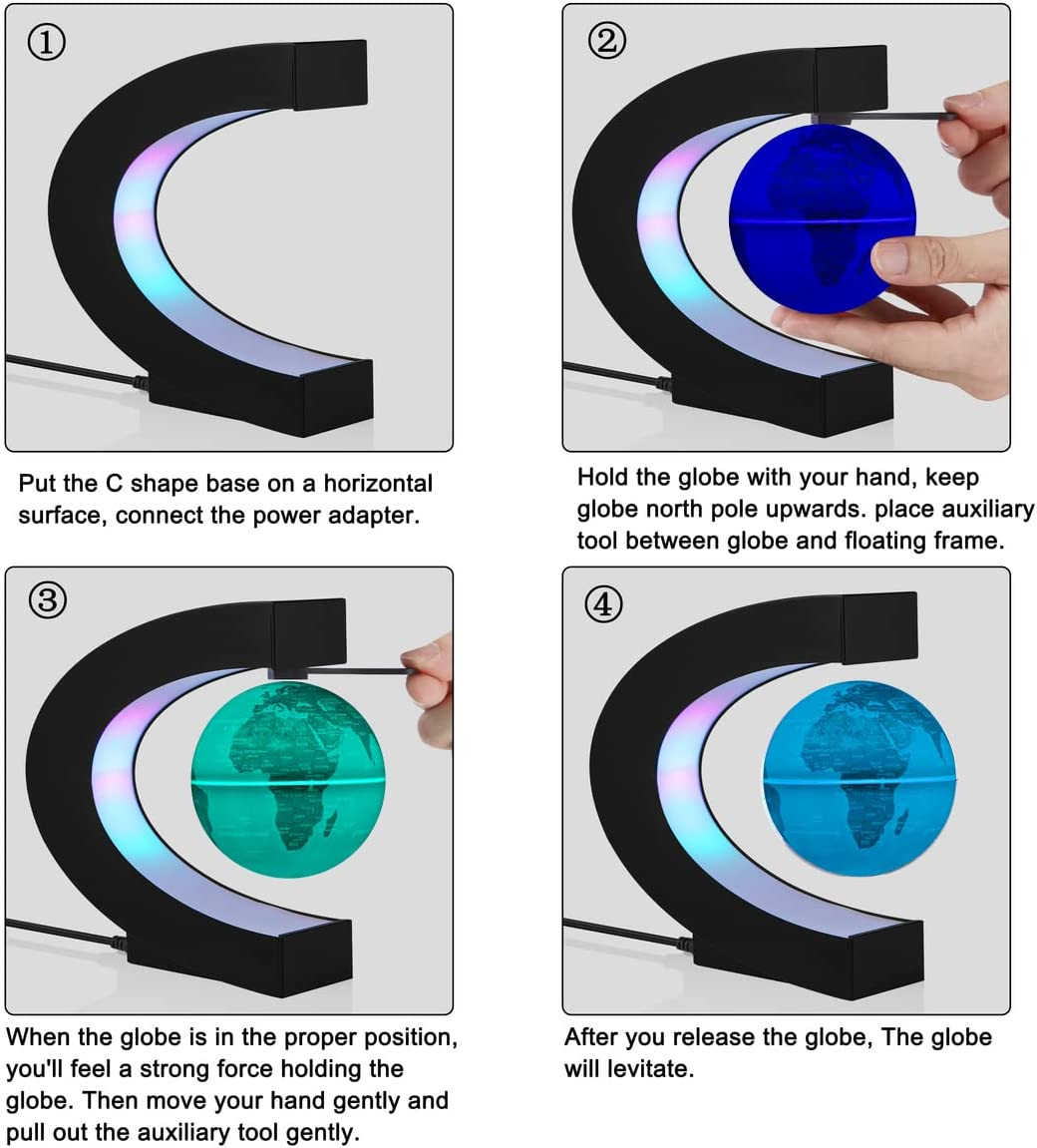 Levitating Globe with LED Lights, Multi-Color Changing Magnetic Levitation Globe