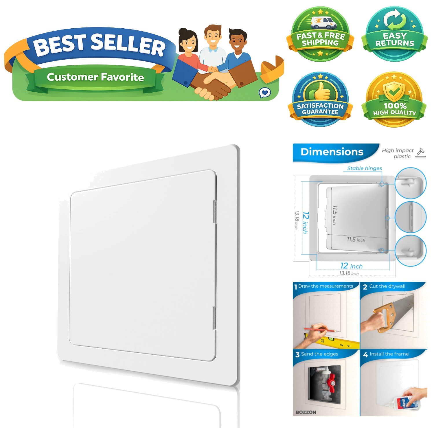 Access Panel for Drywall - 12x12 inch - Wall Hole Cover - Access Door - Plumb...
