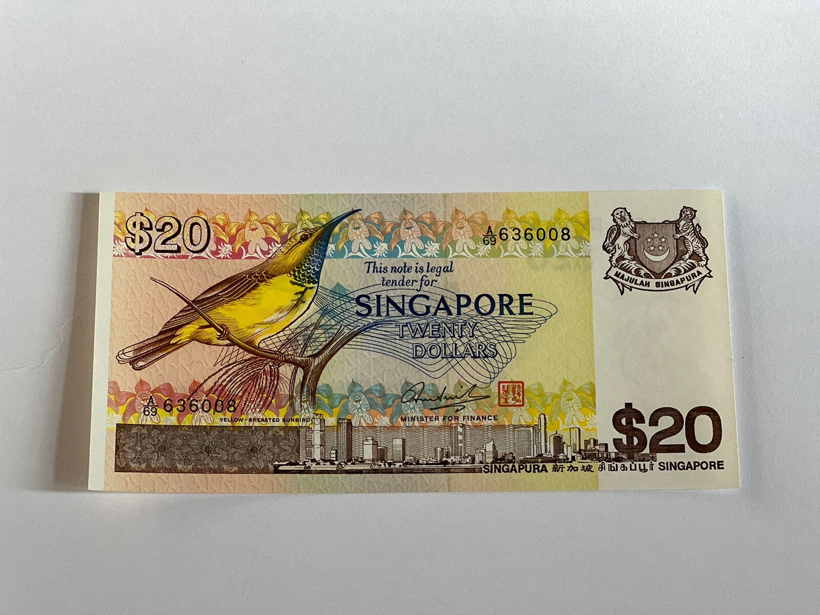 Singapore $20 Bird Series Note New Serial Number 636008