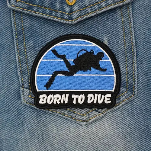FABULOUS "BORN TO DIVE" EMBROIDERED IRON-ON PATCH...RARE!!!