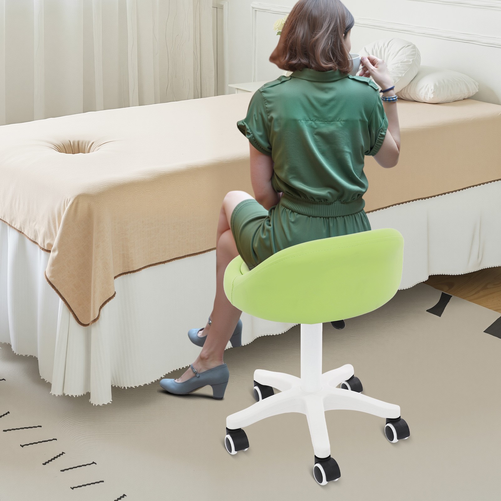 Adjustable Beauty Salon Chair Rolling Stool Rolling Stool with Low Backrest