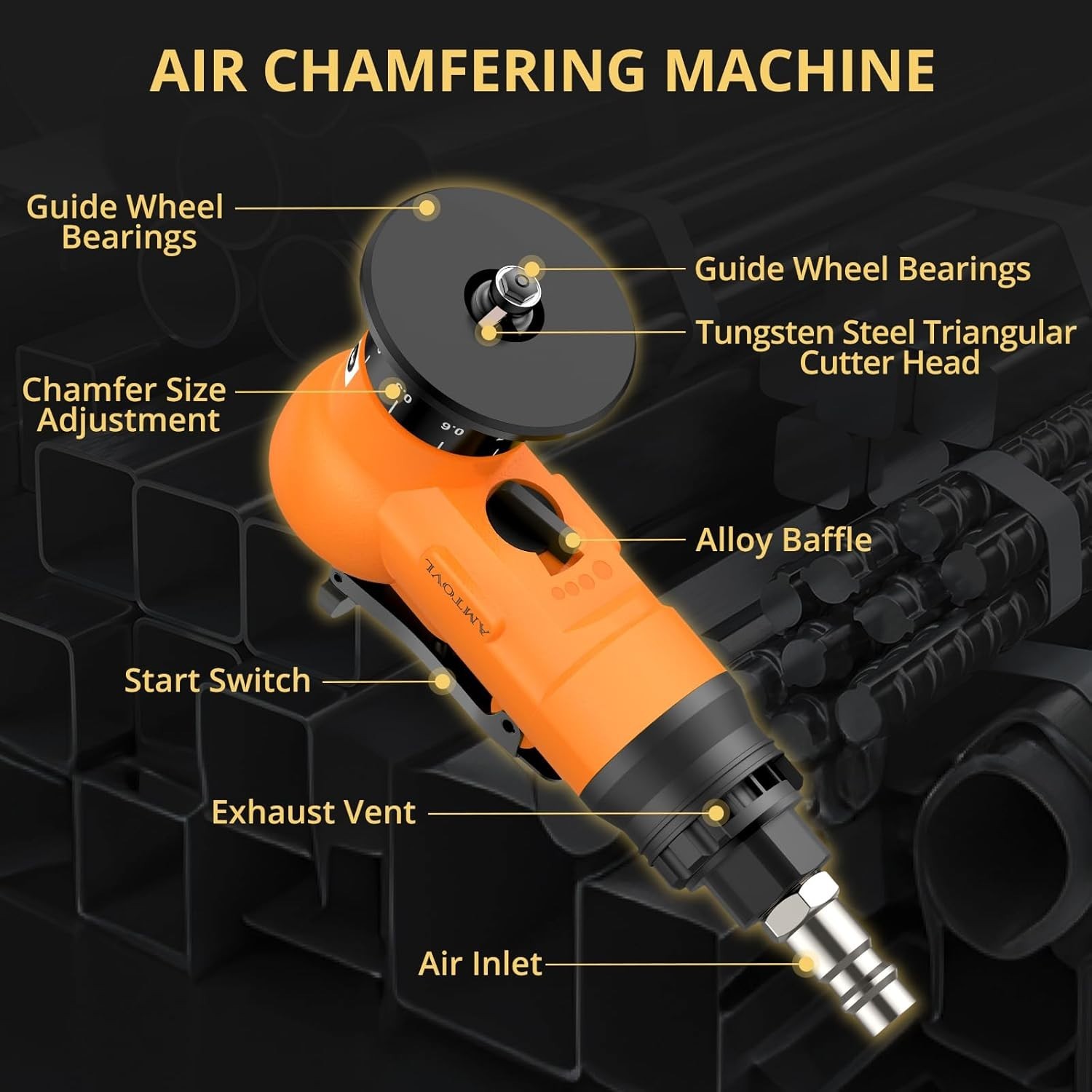 Air Chamfer Tool with Adjustable Depth - 1/4 Inch Inlet for Diverse Applications
