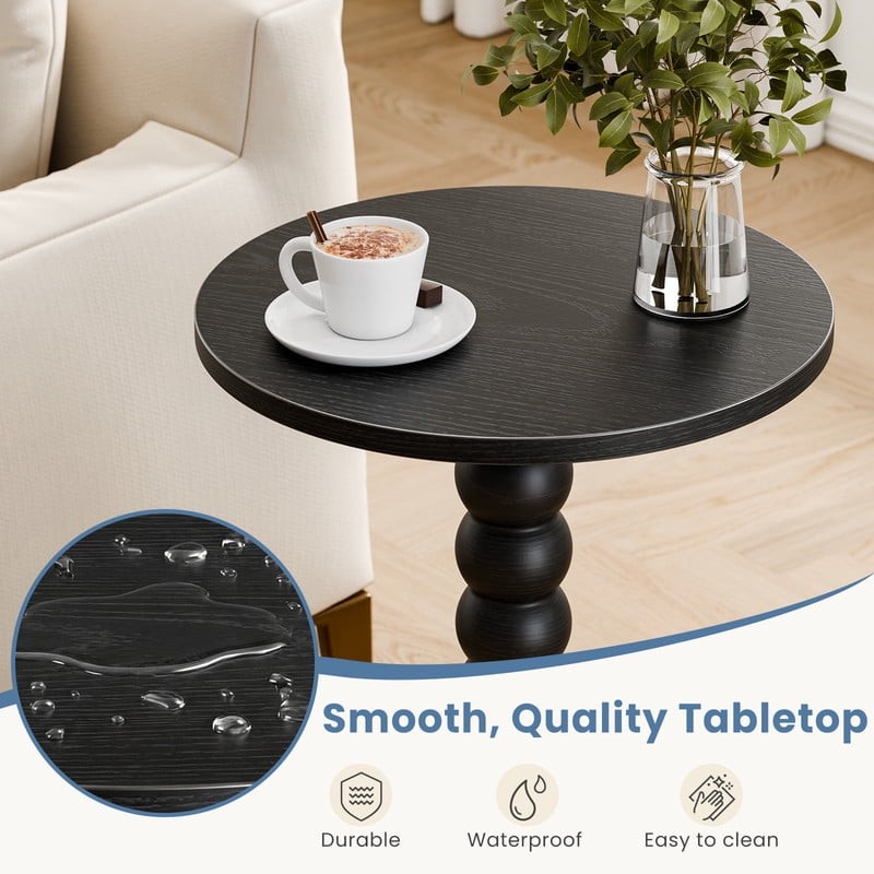 Round Side Table - Solid Wood Leg Small Drink Table for Living Room Bedroom
