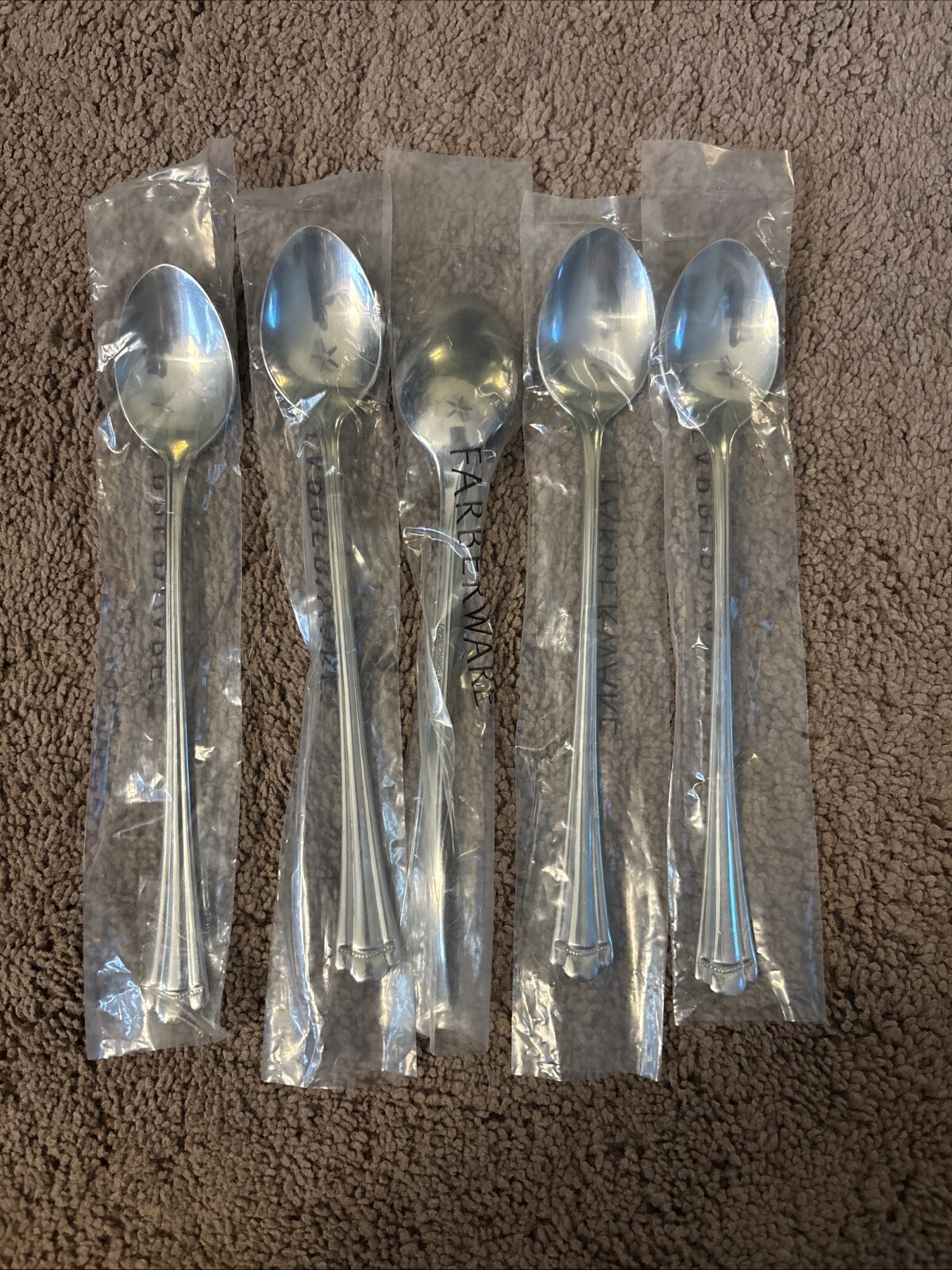 Farberware Romance Lot of 5 Stainless Iced Tea Spoons  7.5” New In Wrapper