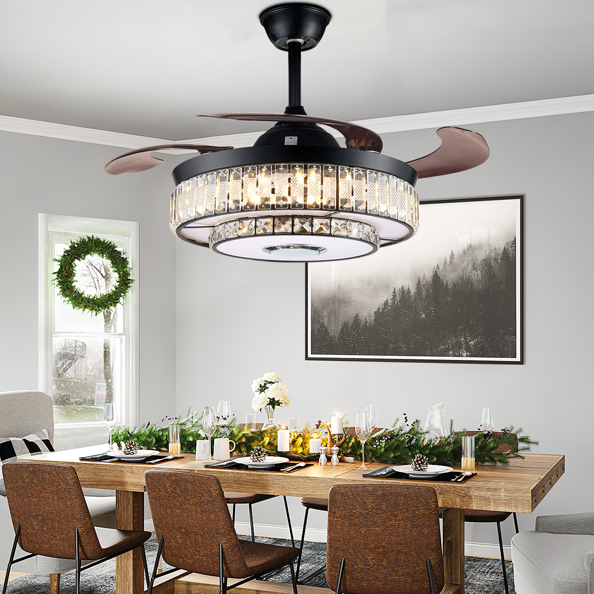 42" black frequency conversion colorful bluetooth remote control fan light