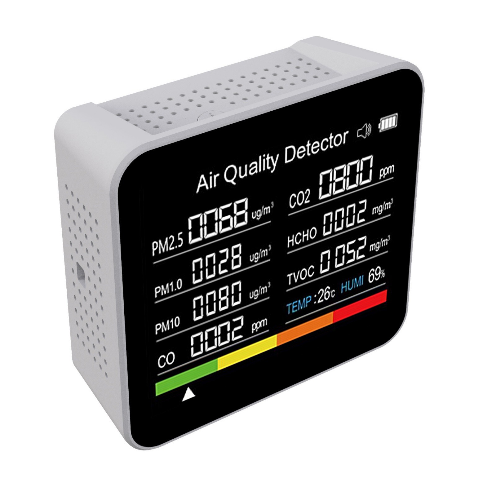 Air Quality Monitor 4-Level Alarm CO CO2 PM2.5 HCHO Real-Time Detection Sensor