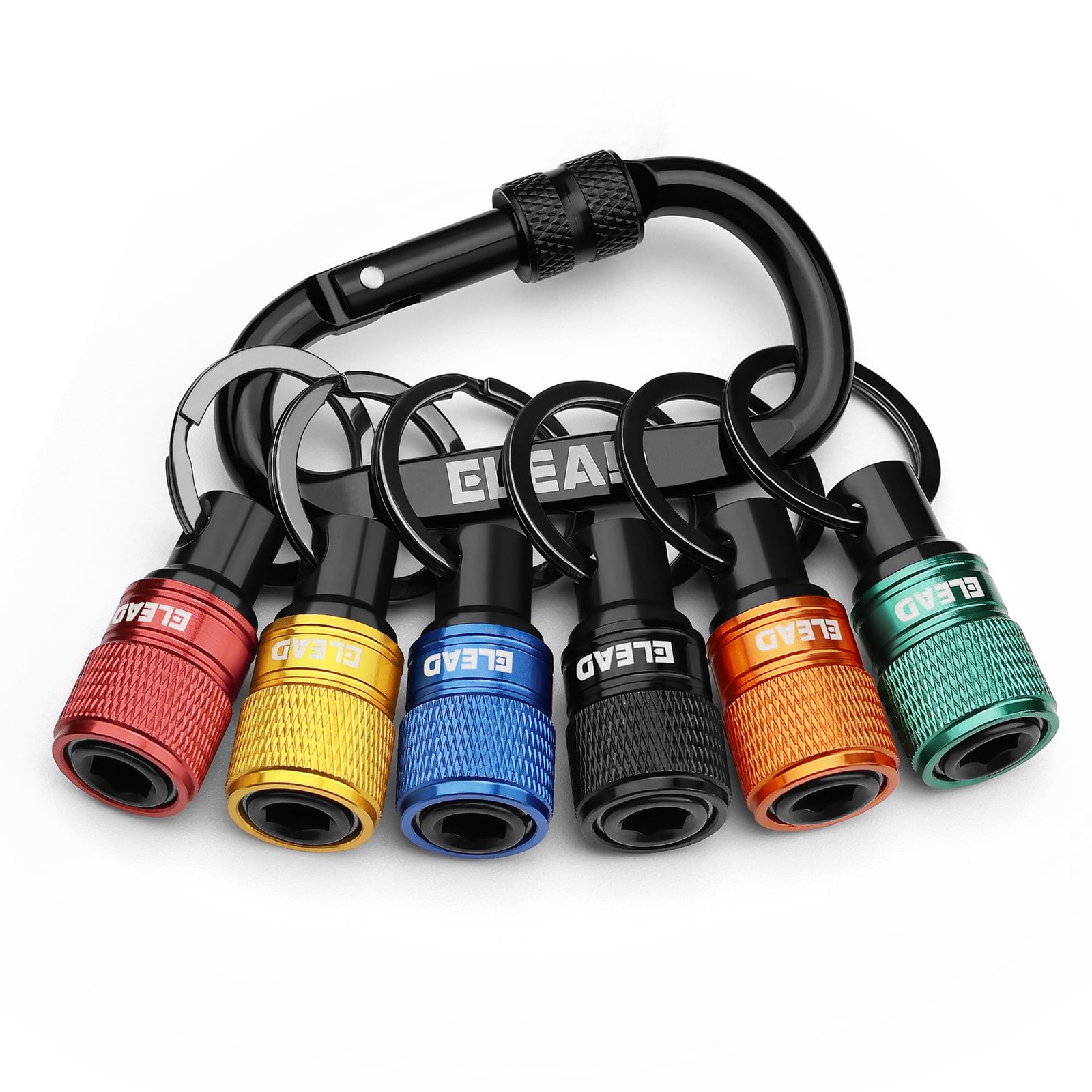 6-Piece Hex Shank Bit Holder Set with Quick Release Keychain Carabiner