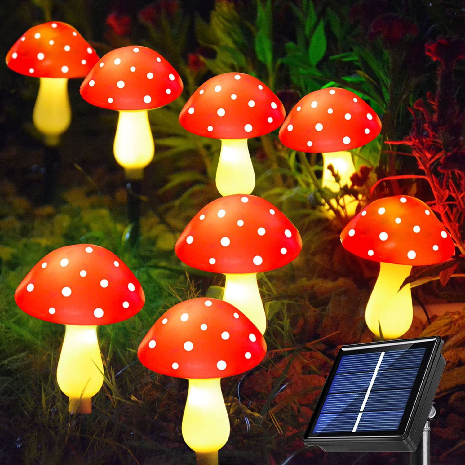 8-Pack Red Solar Mushroom Lamp, 8 Modes, Outdoor Waterproof, for Garden Decor...