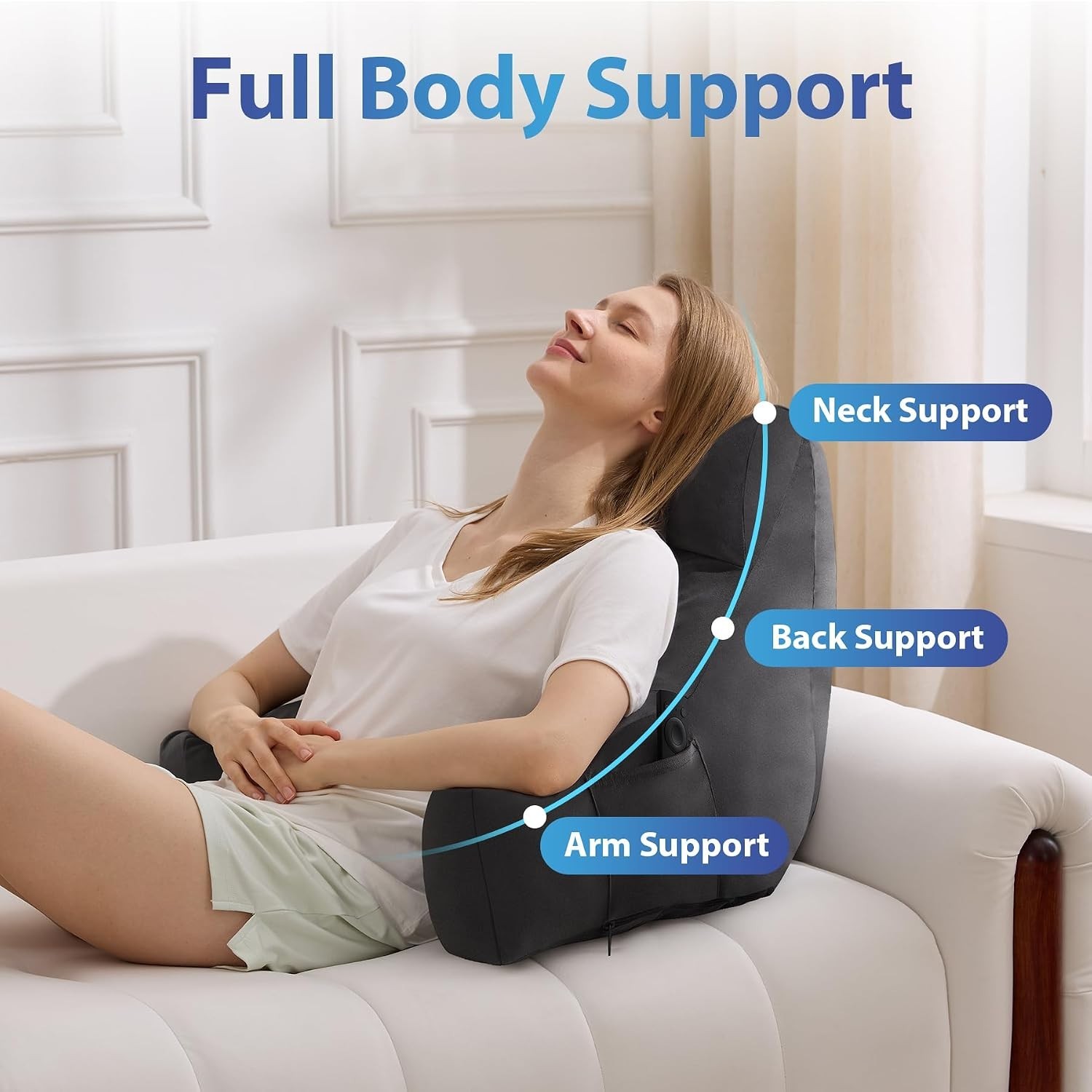 Grey Memory Foam Reading Pillow with Arms - Ergonomic Backrest for Couch & Bed