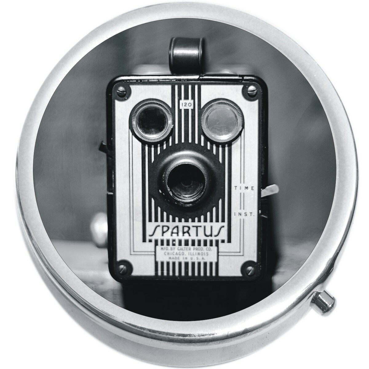 Old Camera Black White Medicine Vitamin Pill Box