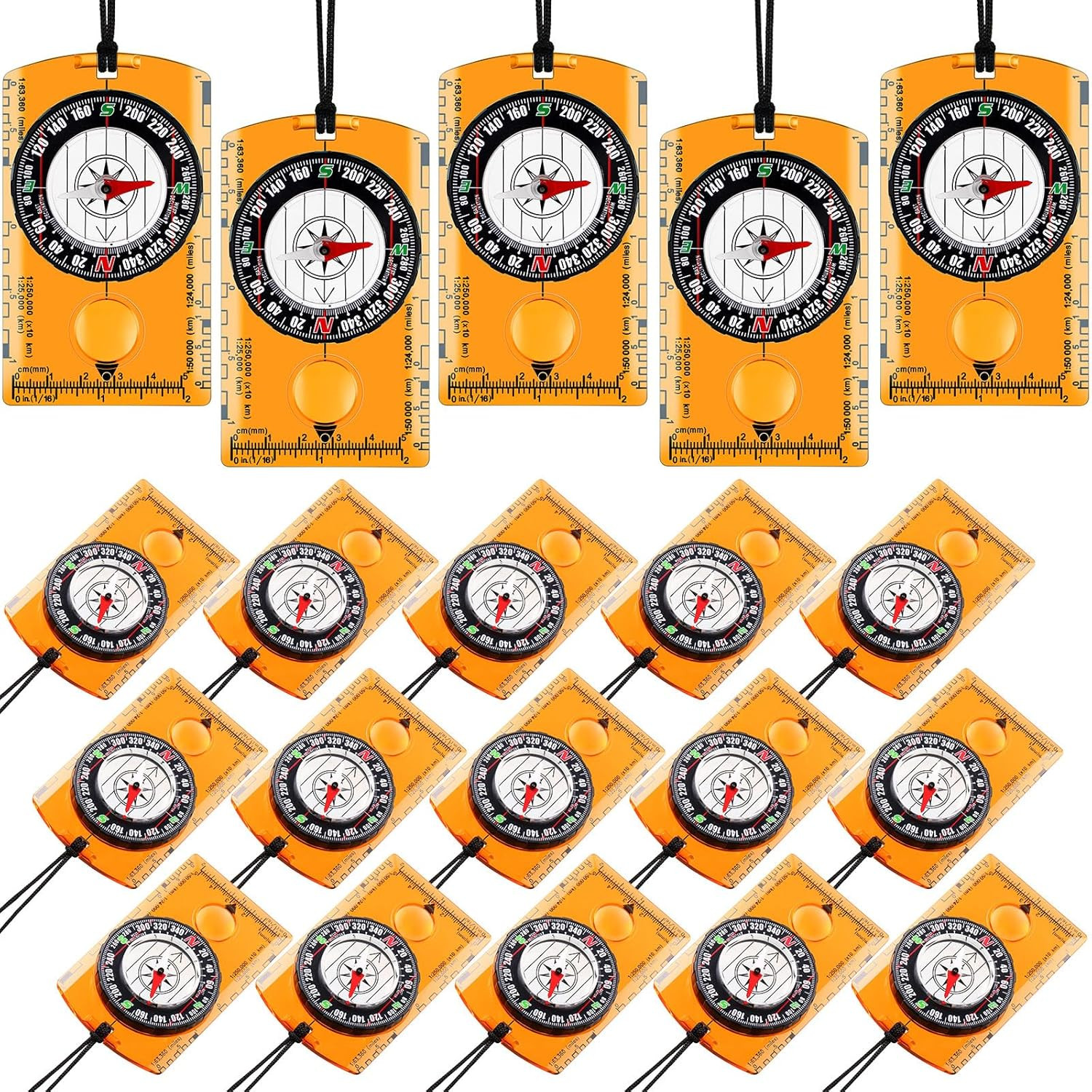 20 Pack Orienteering Compasses Hiking Map Reading Backpacking Orange Survival