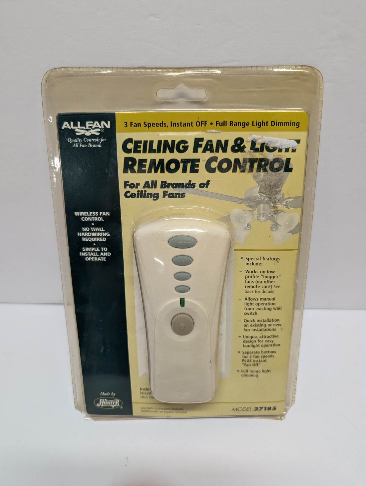 Hunter All Fan Ceiling Fan & Light Remote Control Model 27185 New PACKAGE DAMAGE