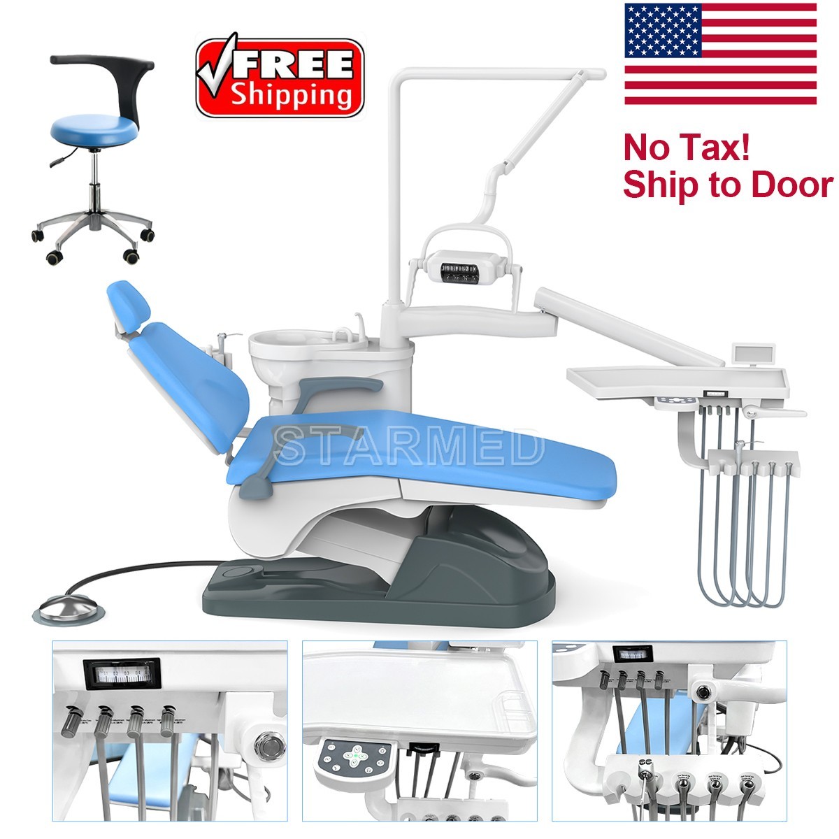 FDA Dental Unit Chair Computer Control DC Motor PU Hard Leather+Dentist Stool