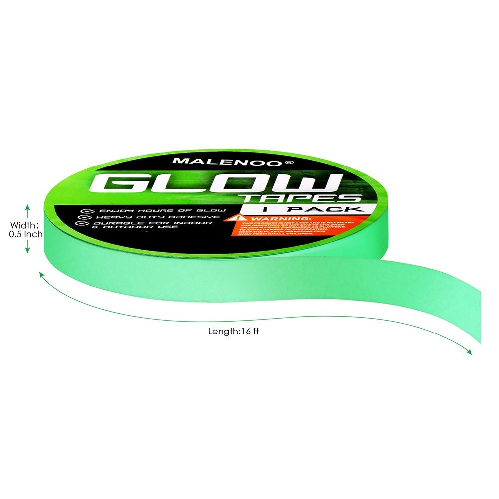 MALENOO 0.5 Inch x 16FT Glow in The Dark Tape Lasting x 16 Ft, Green