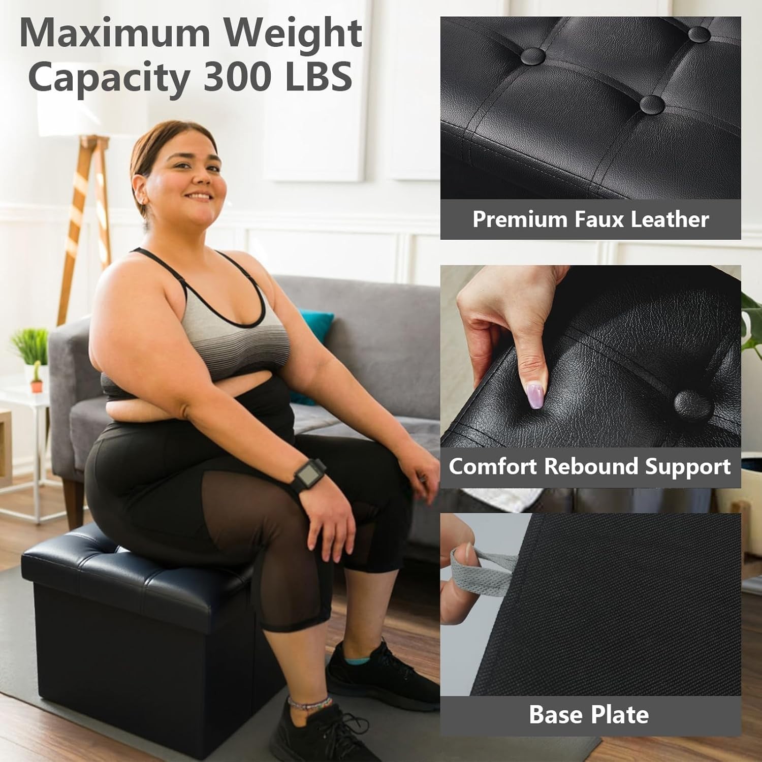 Storage Ottoman Folding Foot Rest Stool, Leather Footstool Bench, Short Ottom...