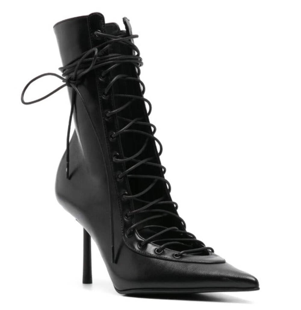 Women's Pointed-Toe Lace-Up Ankle Boots – Elegant Stiletto High Heel Booties wit