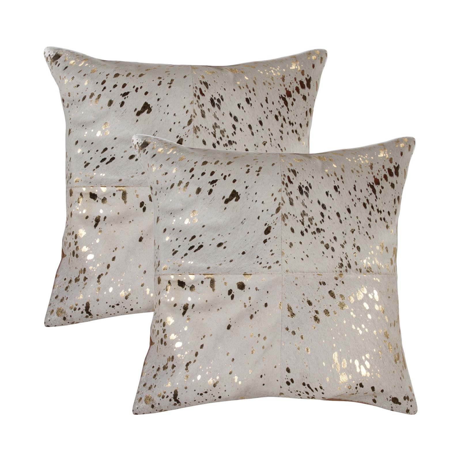 Natural Torino Geneva Scotland Cowhide Pillow | 2-Pack | Natural/gold | 18"x18"