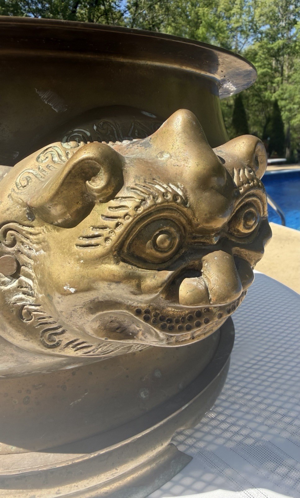 Extra Large VTG Foo Dog Brass Planter  15" Wide 11" Tall With Stand