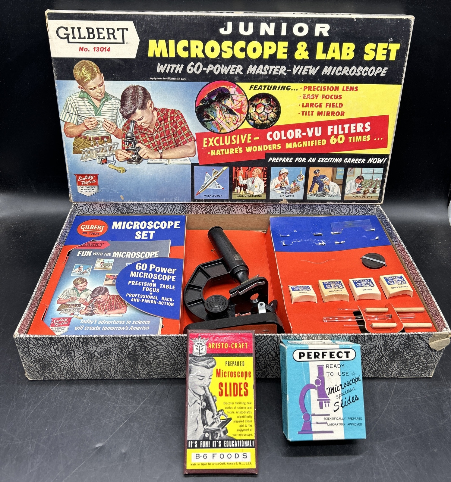 Rare 1950’s Gilbert Jr Microscope& Lab Set #13014 Great Condition