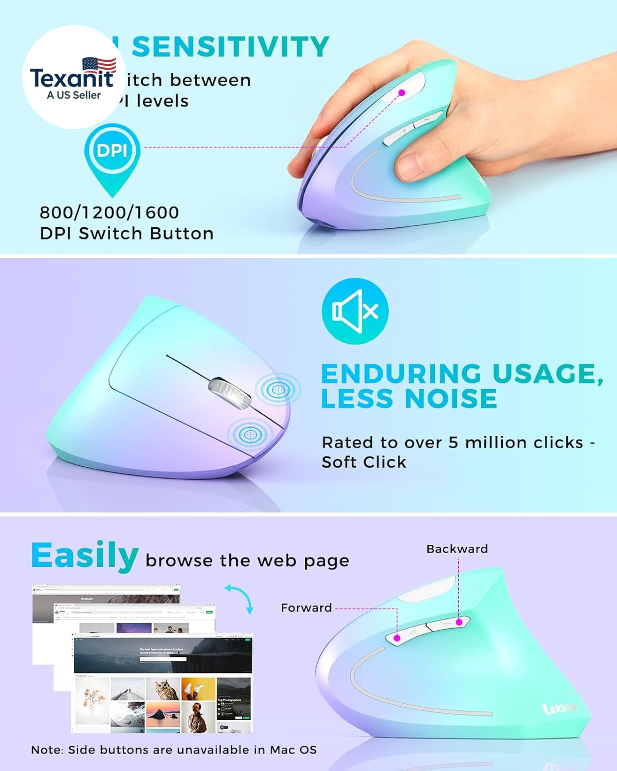 Ergonomic Mouse, Vertical Wireless Mouse, Rechargeable 2.4G Optical Carpal Tunne