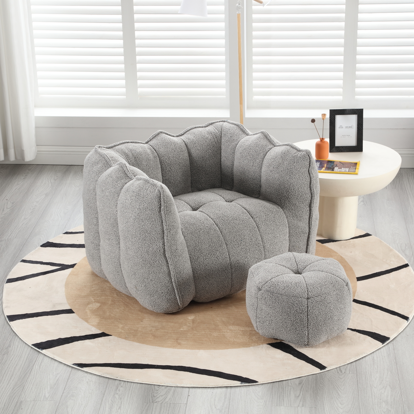 Bean Bag Chair With Footstool Armrest Bean Bag Chair Lazy Sofa Living Room Gray
