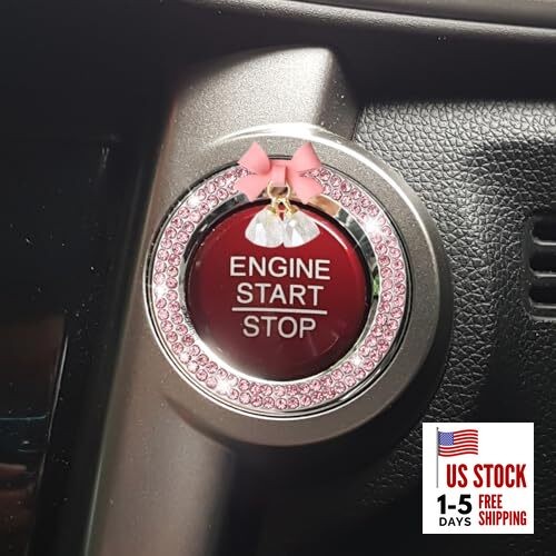 Bling Diamond Car Engine Start Stop Button Decoration Ring - Bling Ring Pink