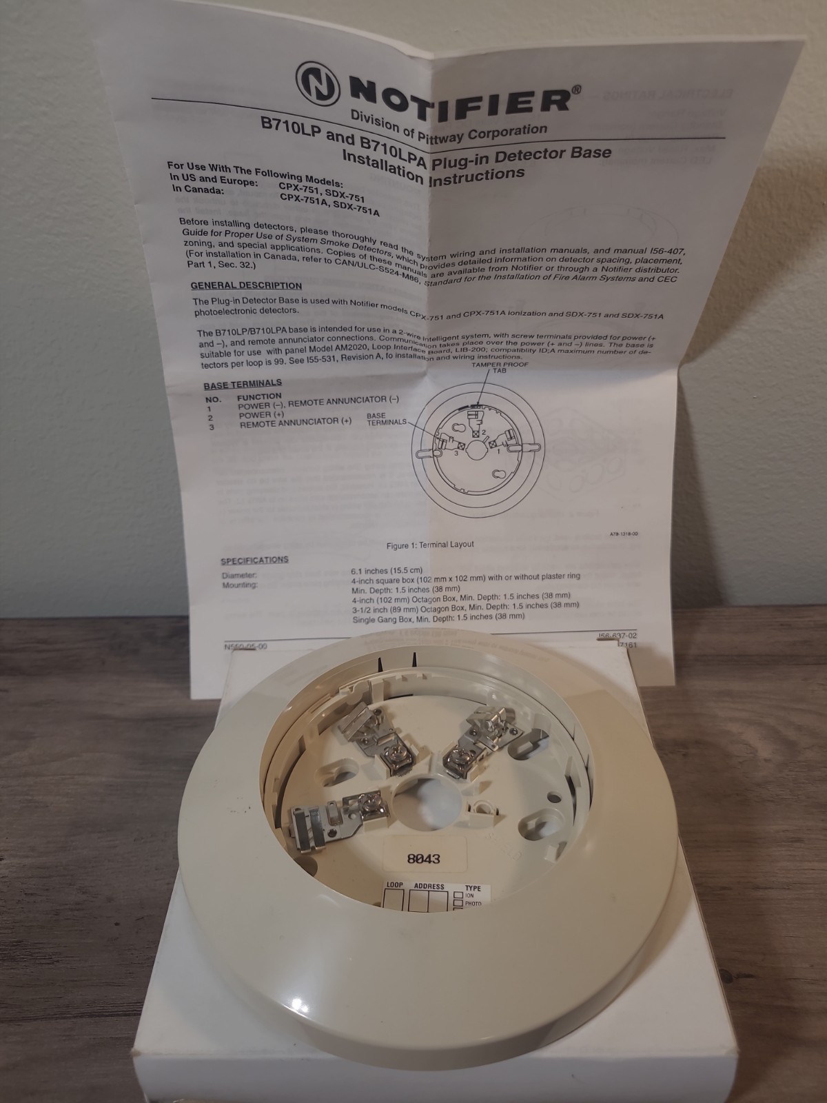 Notifier B710LP BP -base with trim