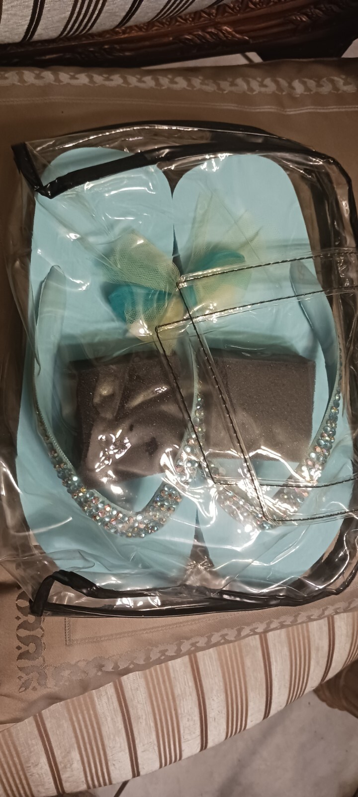 LADY LANELLS Crystallized W/Swarovski Crystals black Platform Designer Flipflops