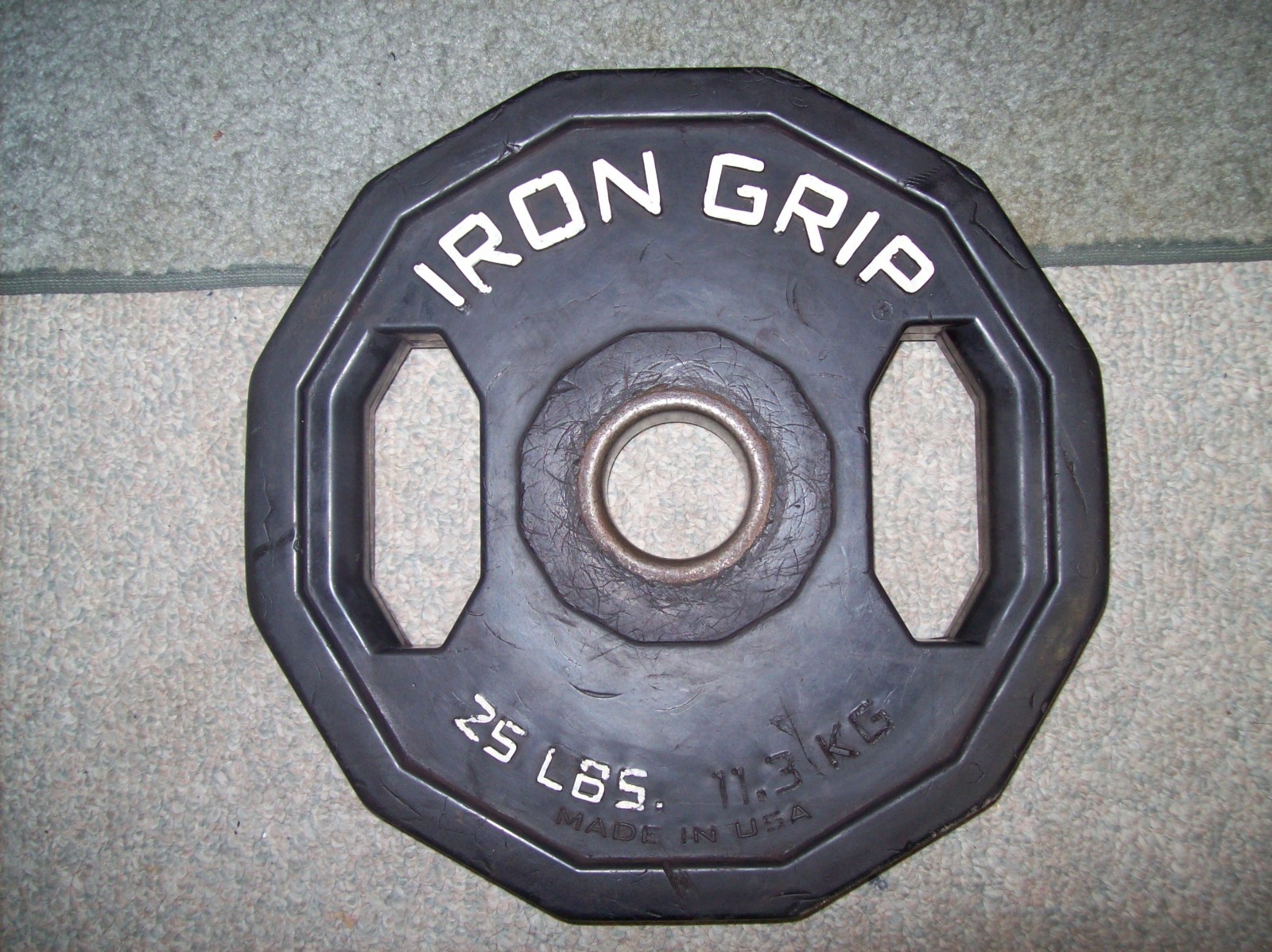 (1) IRON GRIP BARBELL OLYMPIC 25 BodyBuilding STRONGMAN Fitness York EXERCISE