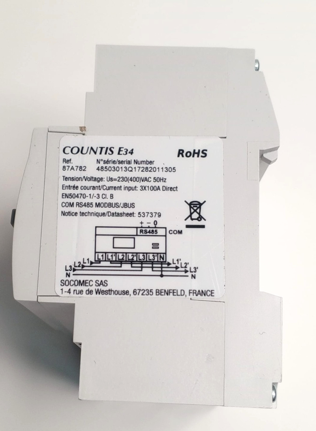SOCOMEC Countis E34 100A MID Three-Phase Energy Meter MODBUS