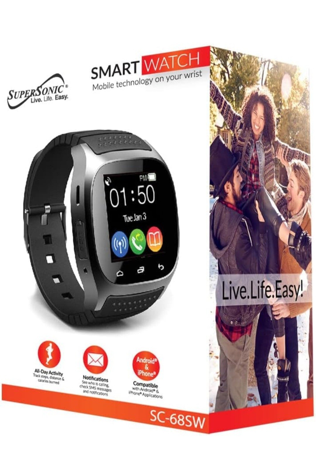 SuperSonic SC68SW 1.44" LCD Smart Bluetooth Watch