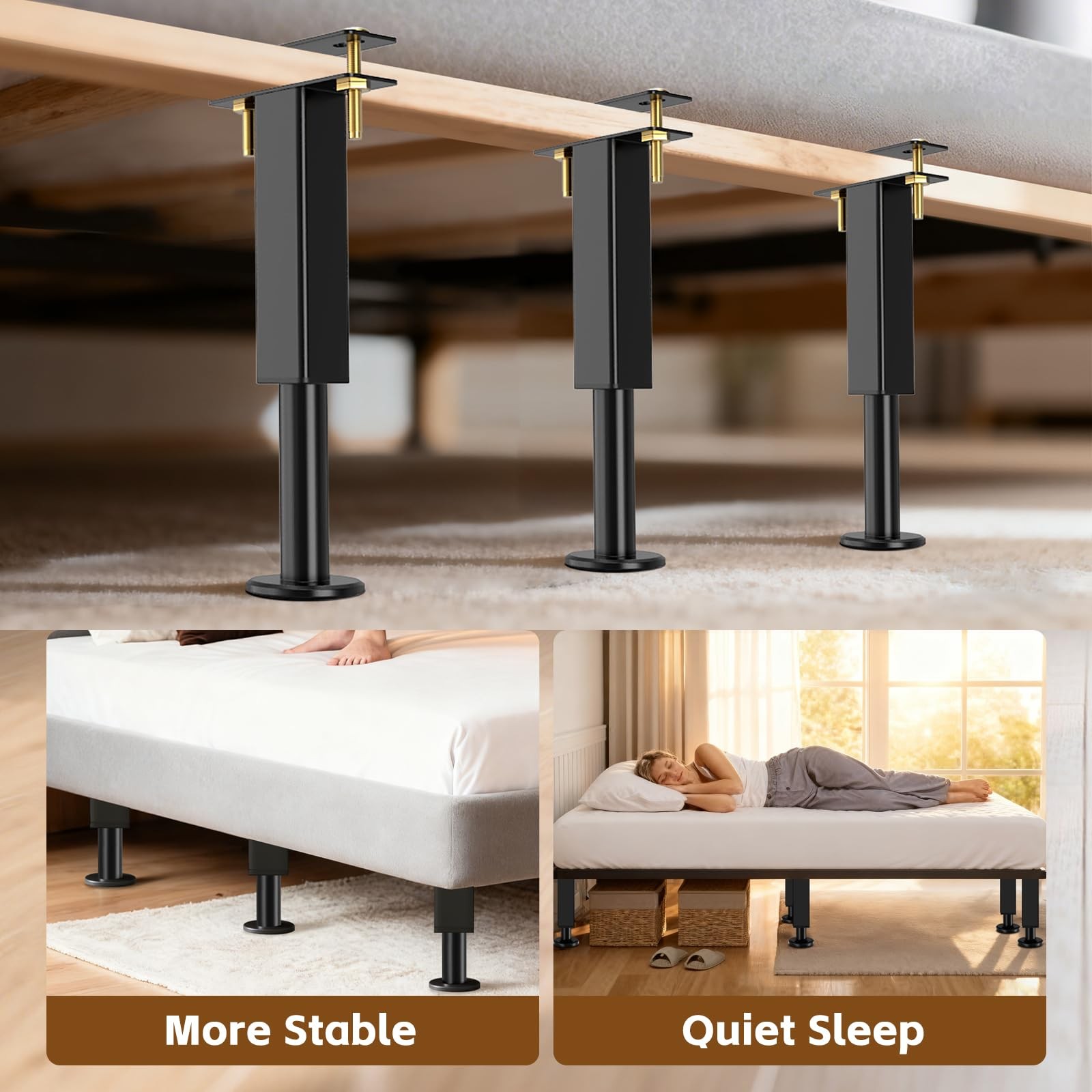 6PCS Adjustable Height Bed Support Legs, Heavy Duty Metal Bed Frame Support L...