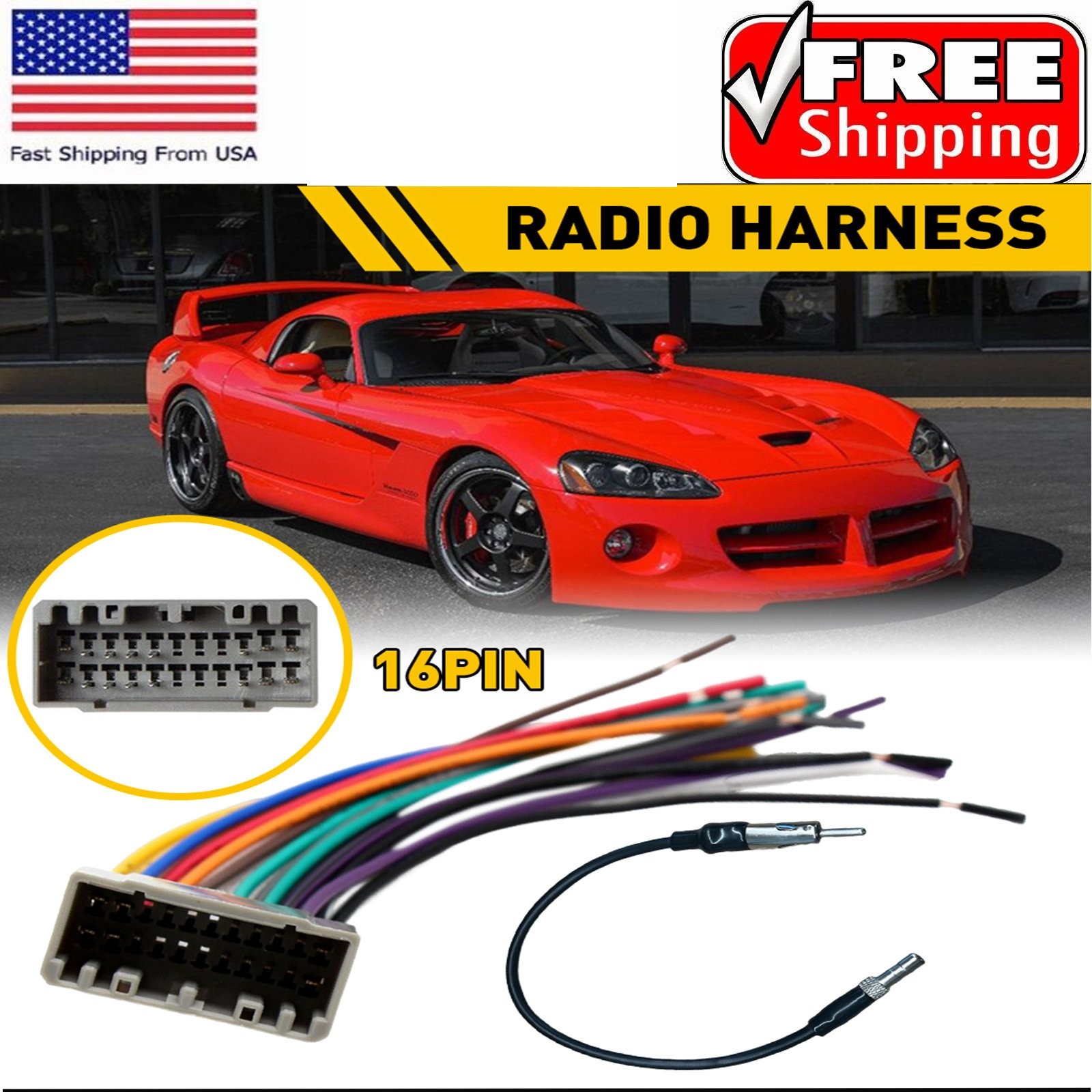 Stereo Radio Install Wire Harness + Antenna Adapter For Chrysler Dodge Jeep