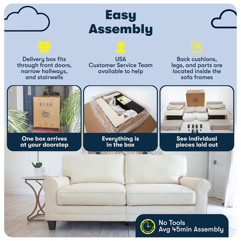 Serta Palisades 61" Track Arm Sofa Loveseat with Removable Covers Charcoal