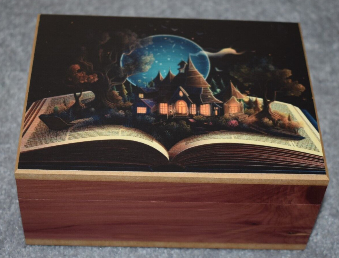 #97107 COTTAGE STORYBOOK KEEPSAKE JEWELRY WOOD CEDAR BOX 4.5" X 6"