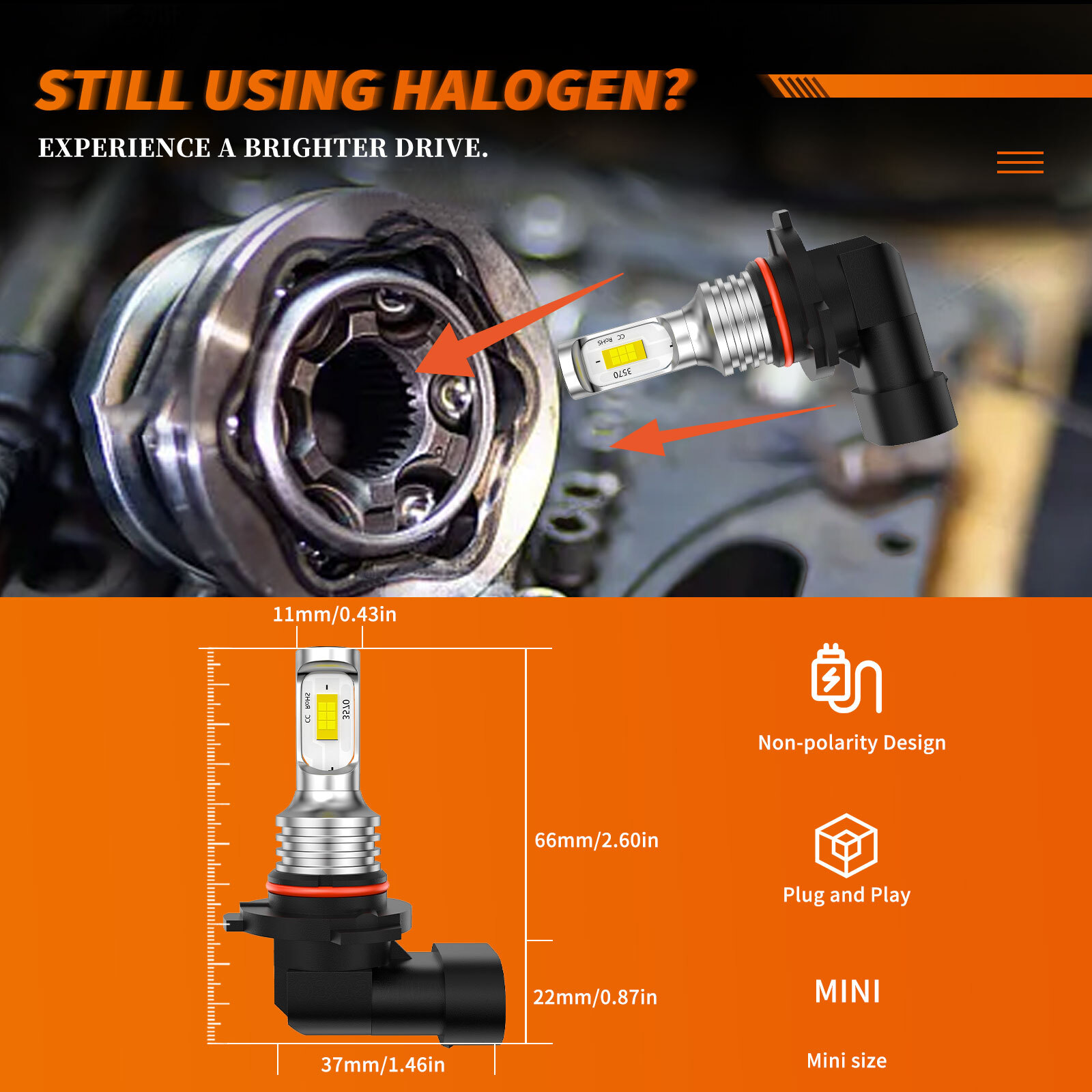 9006 HB4 LED Headlight Bulb Conversion Kit Low Beam White Super Bright 6500K