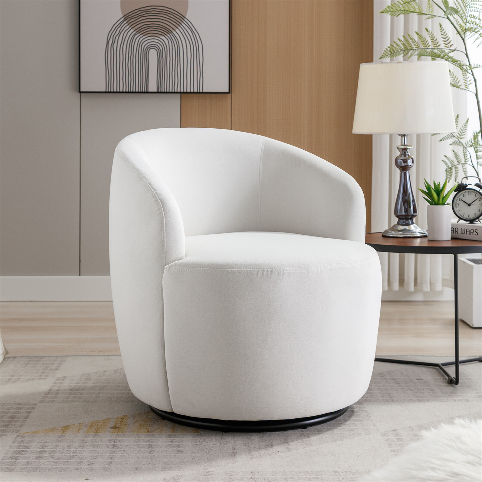 Swivel Barrel Chair Comfy Round Accent Sofa Chair Velvet Fabric for Living Room