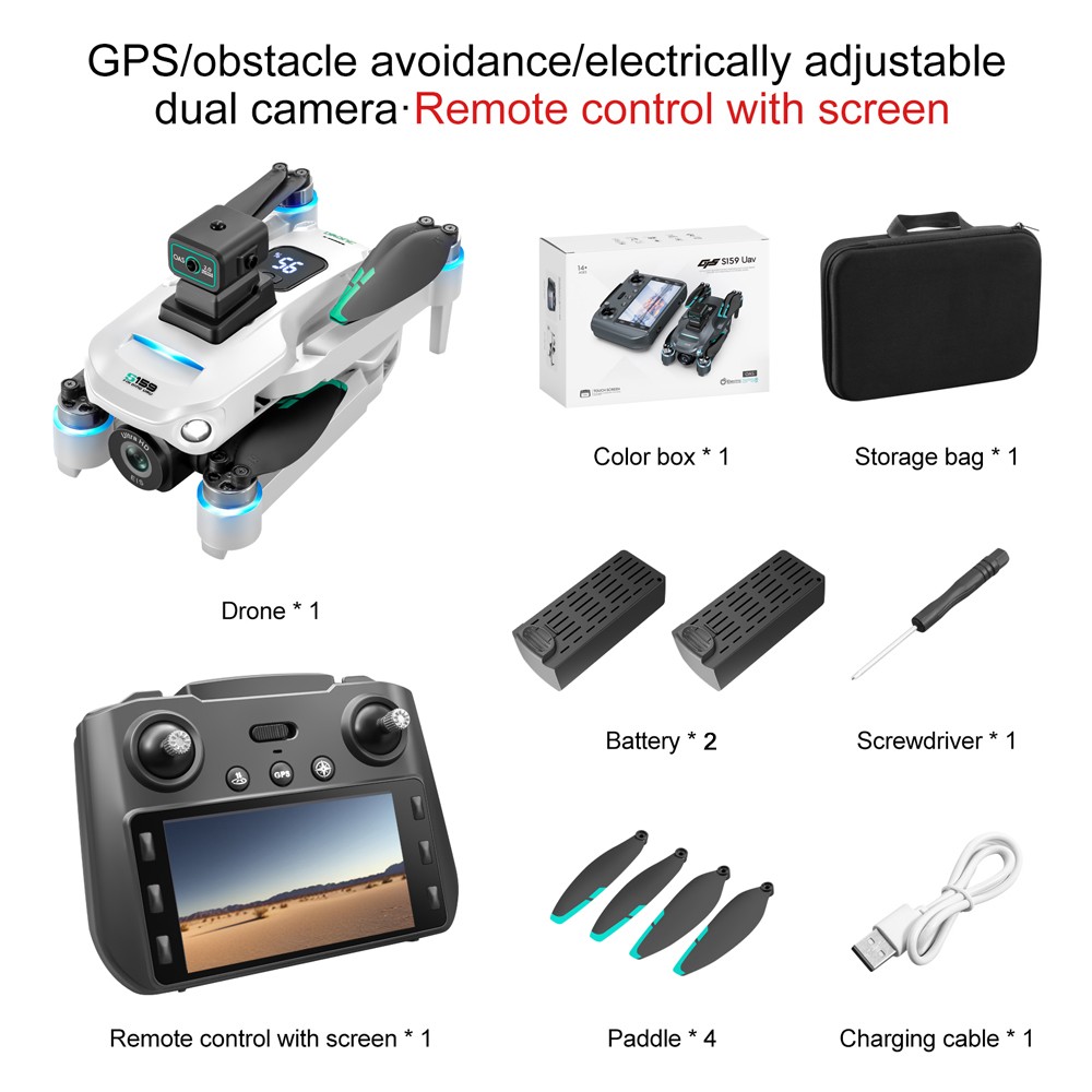 8K 2 Camera 2 Battery Brushless Drone Obstacle Foldable 5G WiFi Screen Remote NF
