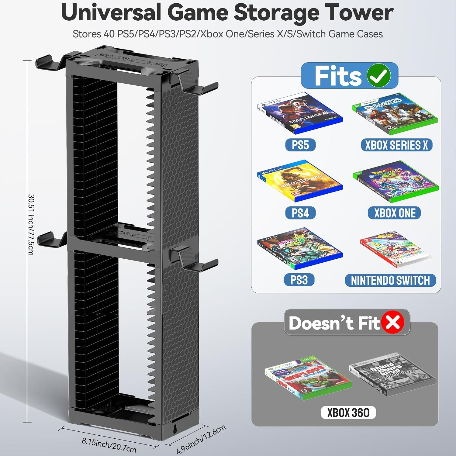 Space-Saving 2-Tier Game Disc & Accessory Storage Tower