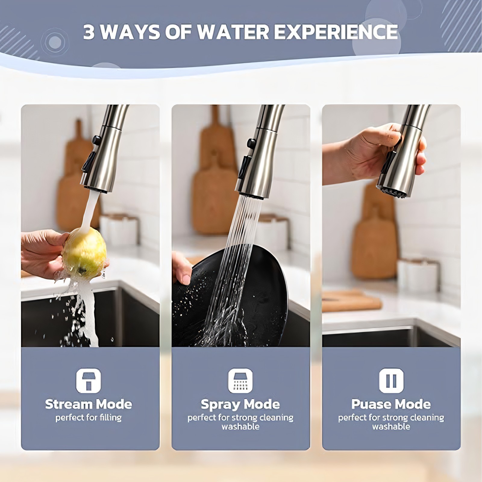 Sensor Touch on Kitchen Sink Faucet Pull Down Spray Swivel Deck Mount Mixer Tap