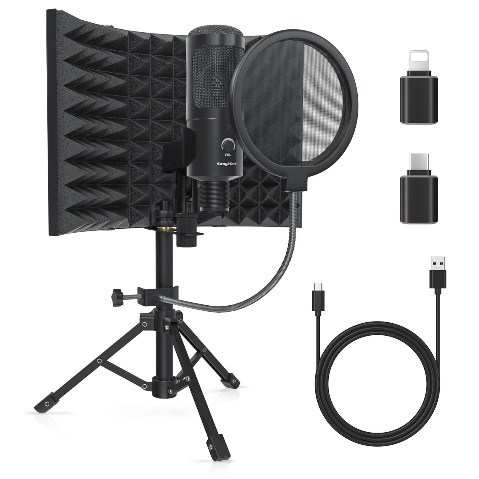 Studio Recording Microphone Isolation Shield with Pop Filter and Metal Tripod...