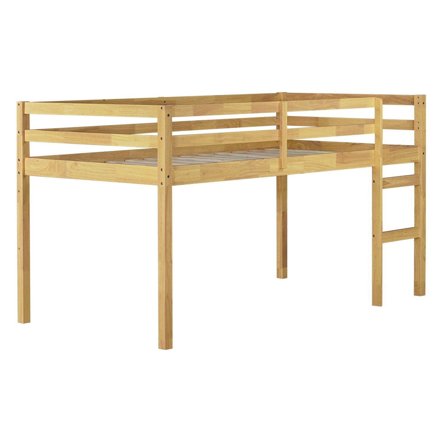 Twin Size Wooden Loft Bed Frame w/ Ladder & Strengthened Slats for Kids Teens