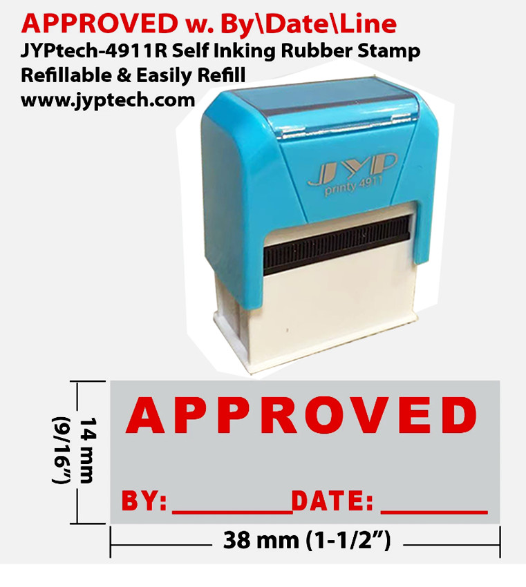 Approved w. By Date Line JYP4911R Self Inking Rubber Stamp (Red Ink)