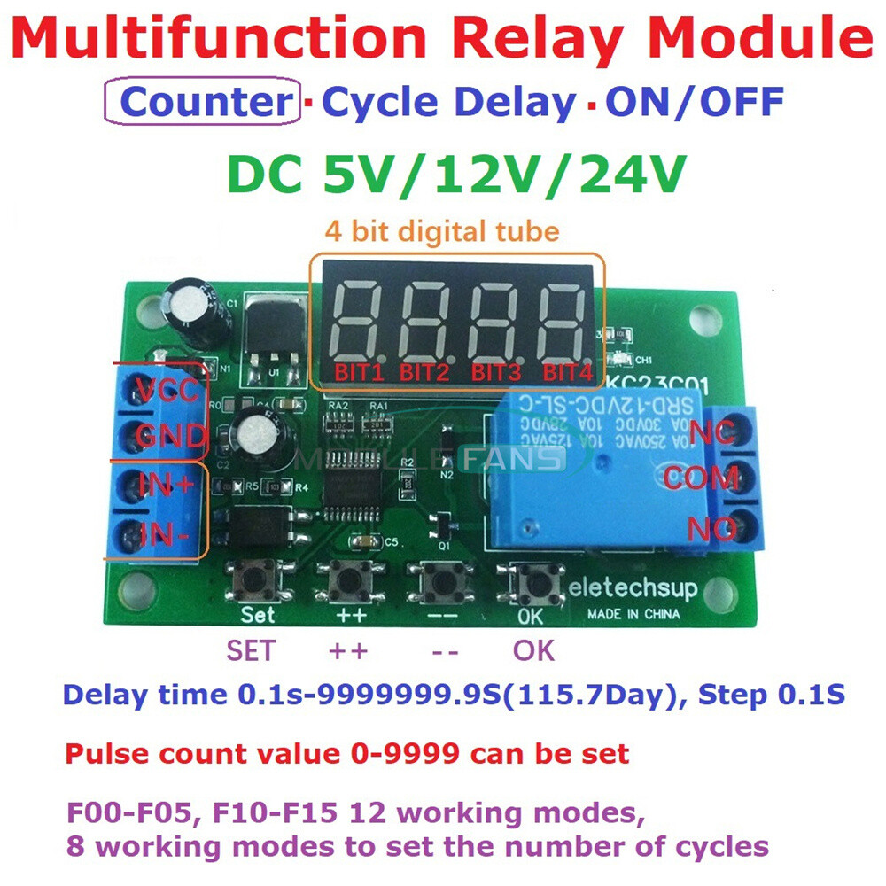 Pulse Counter Switch DC 5/12/24V Adjustable Timer Delay Turn On/Off Relay Module