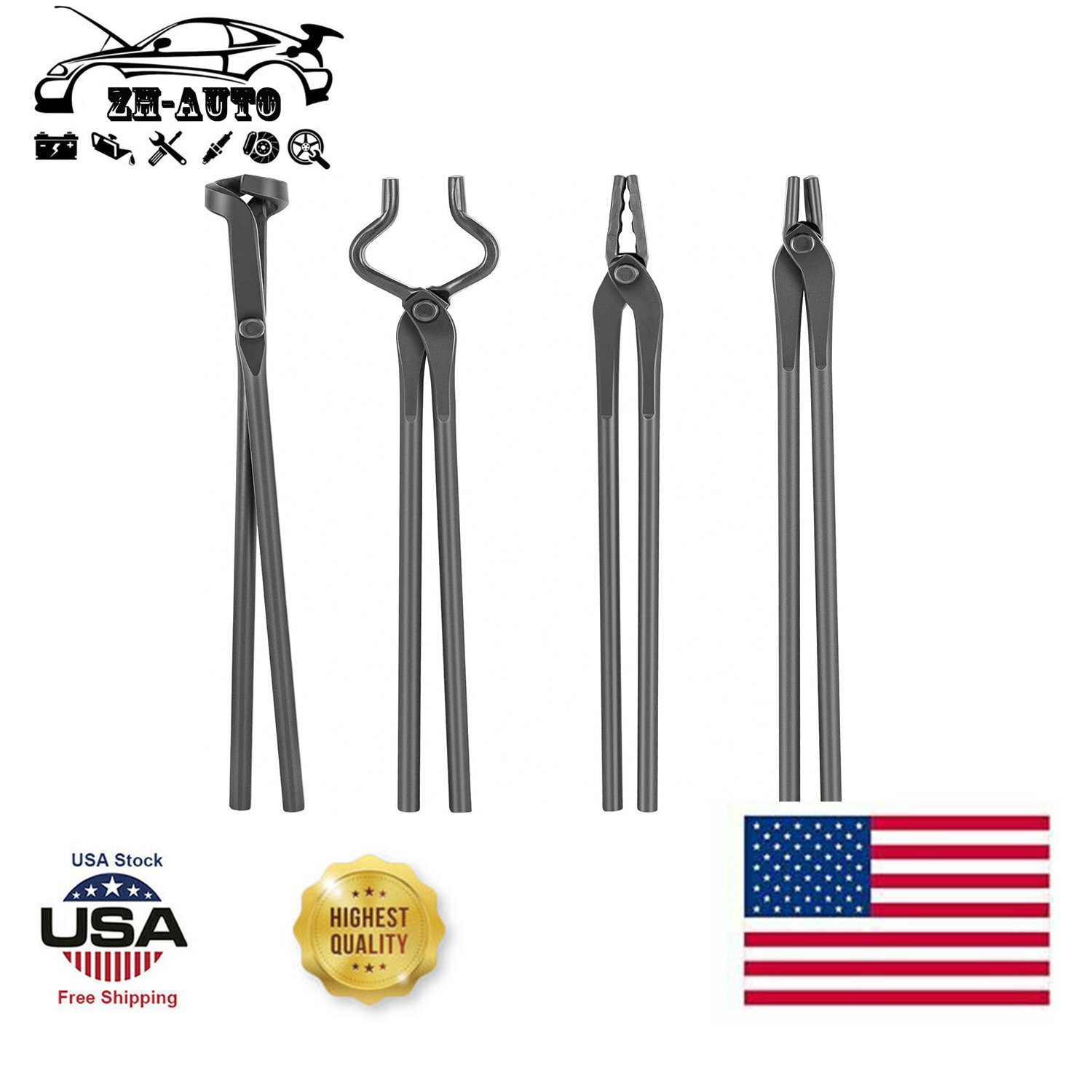 Knife Making Tongs Set Bladesmith Blacksmith Knife Tong Anvil Vise Forge 4 Tongs